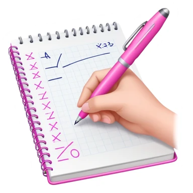 a hand writing a math equation with a pink pen in a notebook sticker