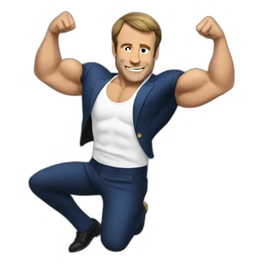 macron with muscles partying sticker