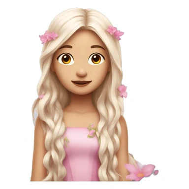 Beautiful, flower, fairy, pink, white, long hair, with pink wings sticker