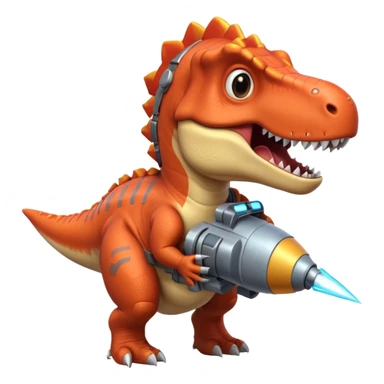 rocket-propelled dinosaur portrait, head and shoulders only, cute T-rex face, rocket pack visible behind shoulders, glowing thrusters, 3D cartoon, mobile game icon style, clean background, no text, no watermark sticker