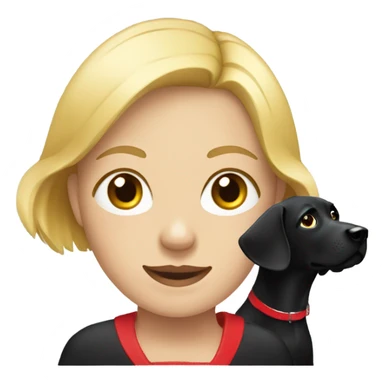 Blonde lady and a black Labrador with a red collar  sticker