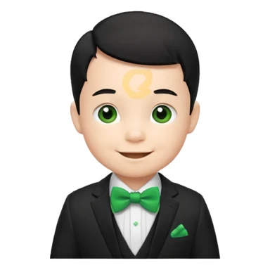 baby boy black hair in suit, with green bow, happy sticker