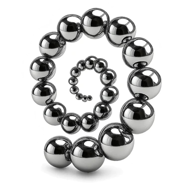 group of chrome spheres forming a spiral, highly reflective and metallic sticker