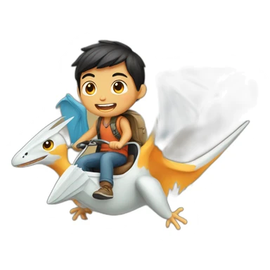 Half Asian boy riding a flying pterodactyl sticker