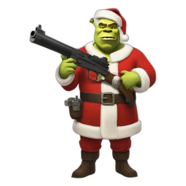 shrek as santa standing with gun sticker