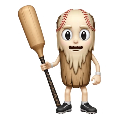 creepy long stump character with arms and legs holding a baseball bat exaggerated facial features unsettling vibe inspired by the uploaded image emoji style sticker