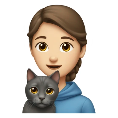 Brown hair girl and russian blue cat together sticker