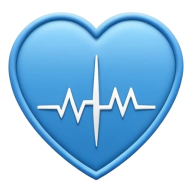 Minimal medical AI logo emoji, heart or shield shape, broken ECG line stylized as letters AI, flat vector style, clean modern healthcare design, blue and white, trustworthy, simple sticker