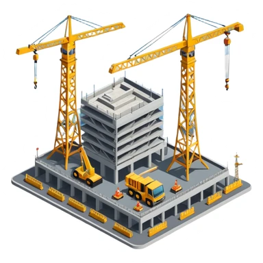 isometric construction site of cathay airport sticker