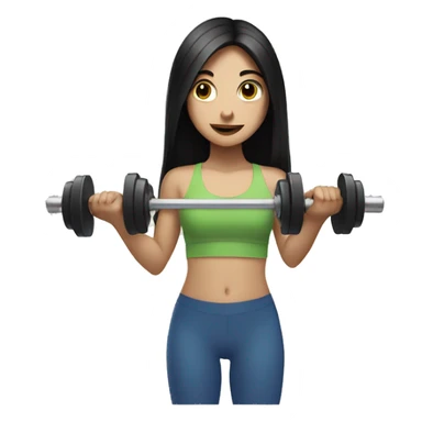 Pale girl with long black hair lifting weights sticker