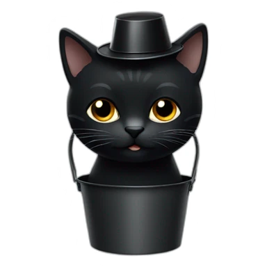 Black cat with a black bucket on its head sticker