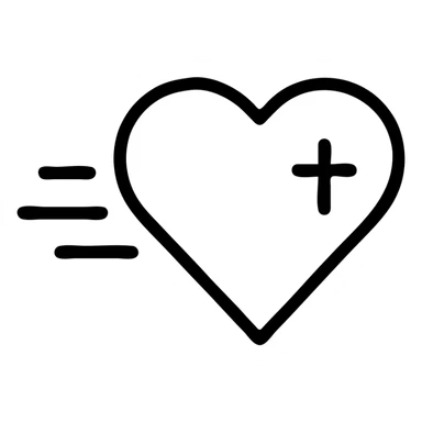 icon of heart with motion lines and subtle cross inside, symbolizing Active Faith, modern icon style sticker