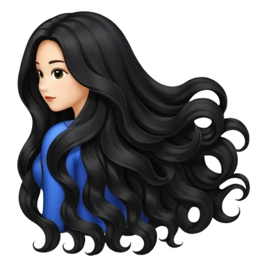 back view of long black voluminous hair sticker