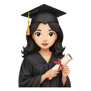 beautiful latina woman with wavy black hair wearing graduation cap and gown, holding diploma sticker