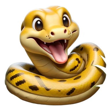 Cinematic Cute Yawning Anaconda Portrait Emoji, Head tilted slightly with a dramatic, wide-open yawn, showcasing a sinuous, scaled form with half-closed, drowsy eyes and an open, relaxed mouth, Simplified yet irresistibly adorable features, highly detailed, glowing with a soft, cozy jungle glow, high shine, relaxed yet expressive, stylized with a dash of whimsical reptilian charm, soft glowing outline, capturing the essence of a drowsy yet affectionate anaconda that appears ready to stretch out for a nap! sticker