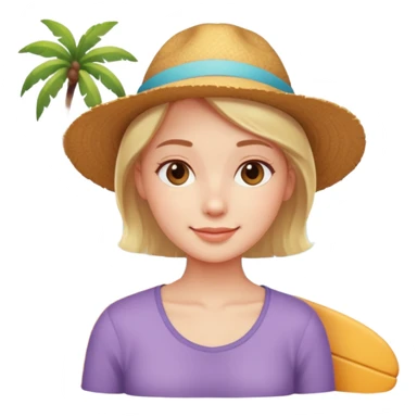 Emoji-style person relaxing on vacation, happy and content, rounded features, soft shading, sticker