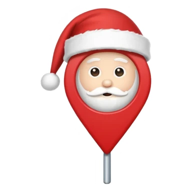 Create an icon of a location pin with a Christmas Santa hat on top, in a clean, modern, flat style. sticker