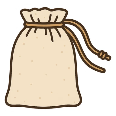 flat toon style illustration of a reusable cotton pouch with drawstring closure sticker