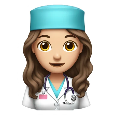 Nurse, woman, long brunette hair, pink scrubs sticker