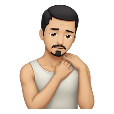 Man with black hair and goatee holding neck bent over in pain sticker
