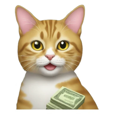 cat with a lot of money sticker