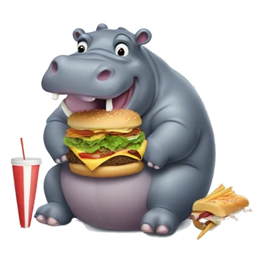Hippo eating fast food sticker