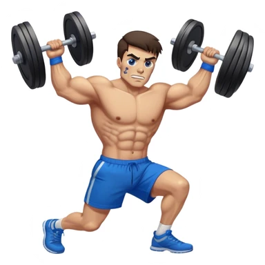 brunette buff man with blue shorts skull-crushers exercise sticker