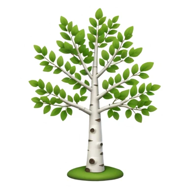 A 3D cartoon birch tree with white bark and small green leaves, gentle lighting, Memoji-style realism. sticker