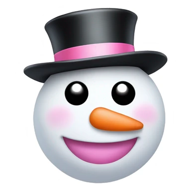Cute white and pink round snowman with black top hat sticker
