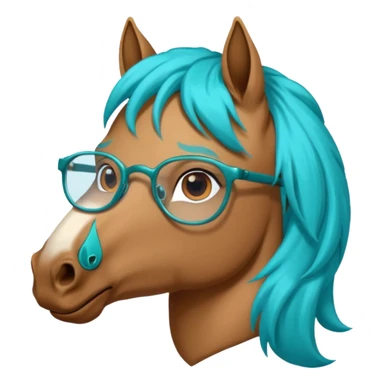 black horse head with turquoise hair and glasses sticker