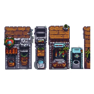 Wide pixel art background of a dark Gotham City street. Empty road with sidewalk, flickering lamppost casting light, trash bins nearby, distant shadowy silhouettes. Tall buildings in the background, moody atmosphere, subtle rain or fog. sticker