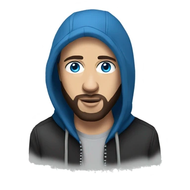 Eminem with a beard and blue eyes wearing a hoodie sticker