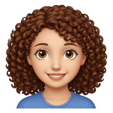 chica con piel blanca sonriendo, ojos marrones y pelo marrón con rulos sticker