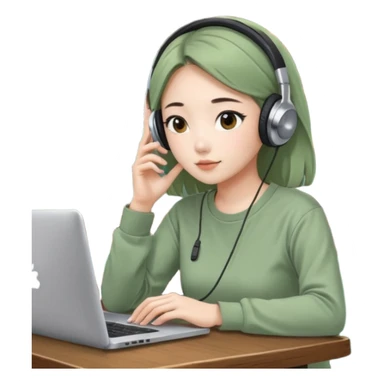 A Korean girl at a dive bar with a laptop and headphones with coffee watchin a korean drama the shirt in sage green sticker