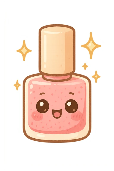 chibi sticker-style nail polish bottle with sparkles, girly, cute and exaggerated sticker