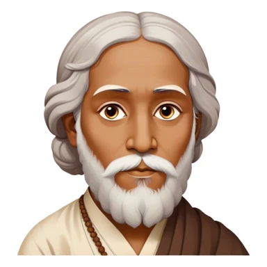Rabindranath Tagore – Cinematic Realistic Portrait of Rabindranath Tagore, depicted with thoughtful, soulful eyes and gentle features, dressed in traditional Bengali attire with subtle artistic motifs, bathed in warm, soft lighting that evokes his poetic genius and timeless wisdom. sticker