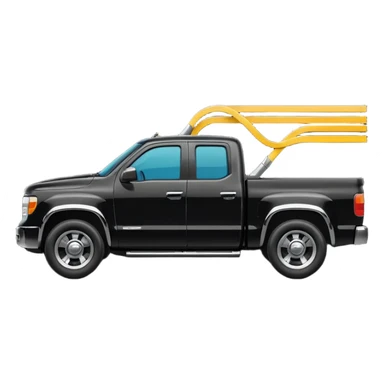A simple emoji-style icon of a black pickup truck driving on a road with motion lines behind it, viewed from the side, shiny black color with chrome details, minimal flat design, vibrant colors, transparent background sticker