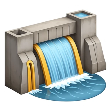 Emoji-style illustration of flood protection dam, flat vector look, bold outlines, minimal details, no background. sticker