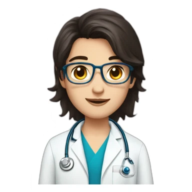 Young good looking dark-haired, blue-eyed doctor with blue êtes and a goatie sticker