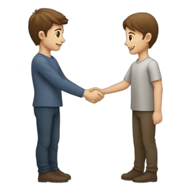 two young european persons shake hands, brown hair sticker