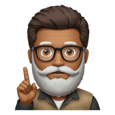 Indian software developer with beards and specs, with few white hairs in mostly black beard and hair. Hair fluffy and back brushed. Mustache pointing down and beard not neatly done sticker
