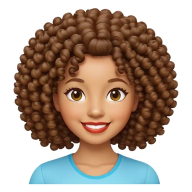 light skin Black woman with curly hair, smiling, 3D Apple Memoji style sticker