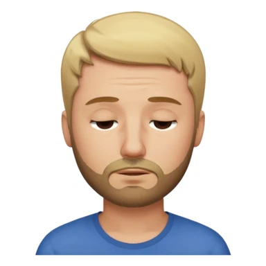 A man with short blond hair hair and a short brown  beard making a weary face with eyes closed sticker