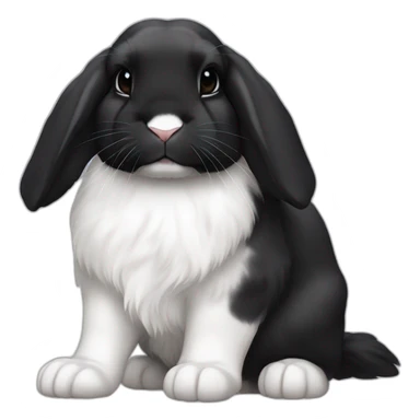 Black Holland lop rabbit with one white paw sticker