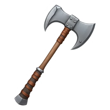barbarian axe object icon, huge double-bladed axe, rough metal, wooden handle, leather wraps, fantasy style, 3D cartoon, mobile game icon style, centered, clean background, soft shadow, no text, no watermark
 sticker