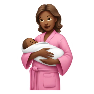 Mom holding newborn baby in a pink robe sticker
