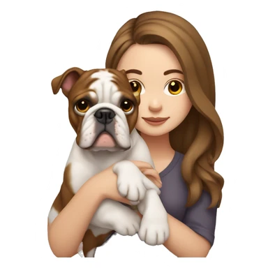White girl with brown hair holding English bulldog sticker