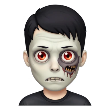 Zombie boy with emo black long hair and black shirt sticker