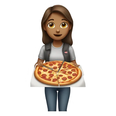 Girl with brown hair eating a pizza  sticker