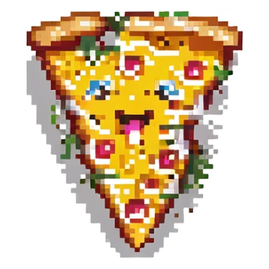 slice of pizza with a happy face, pixel art style sticker